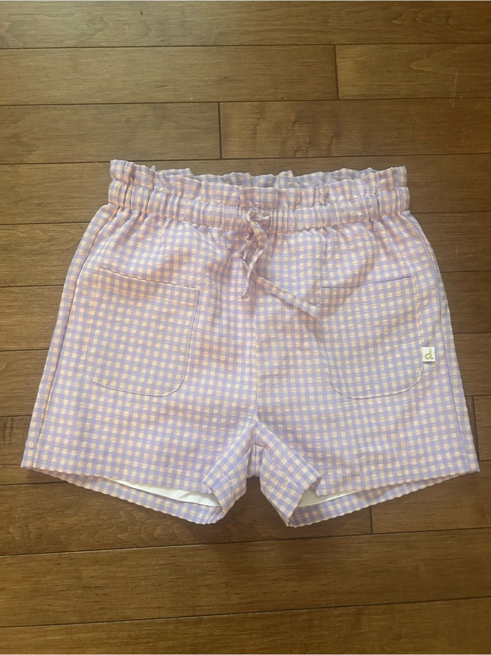 deux par deux Lilac Gingham Drawstring Shorts